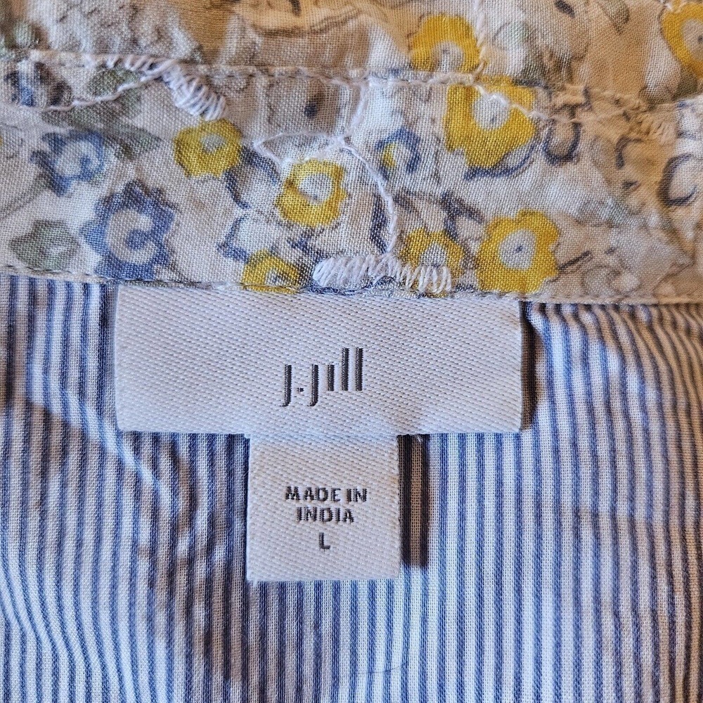 J. Jill Womens Floral Patchwork Button Up Blouse Size L Eyelet - Picture 6 of 9